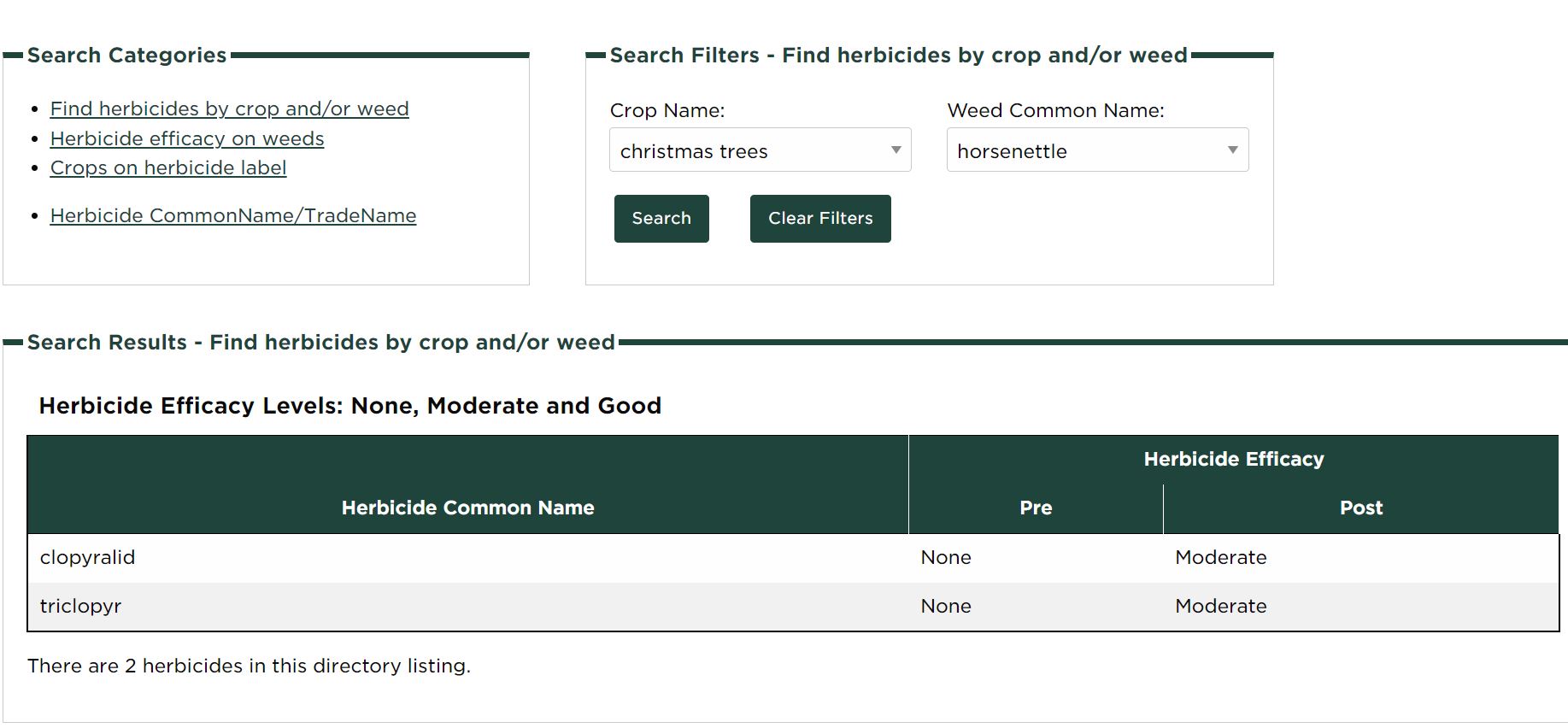 Screenshot of the cross reference guide website.